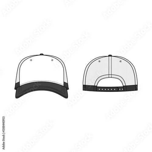 black blank trucker hat mockup template, front and back view