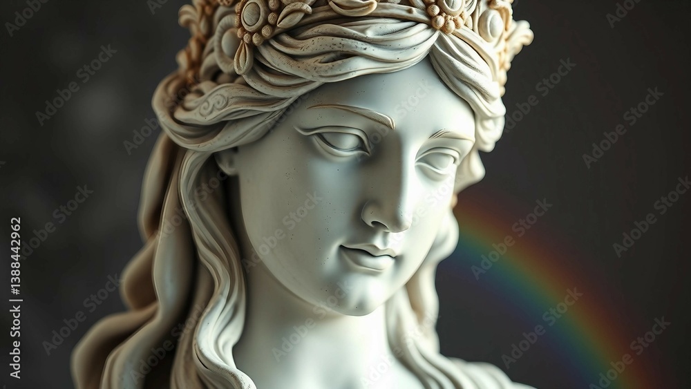 Face statue of Iris Greek goddess of rainbow on transparent background Face statue of Iris Greek goddess of rainbow on transparent background