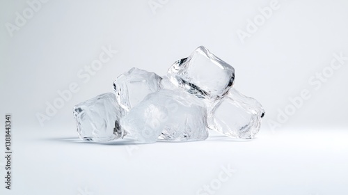 Wallpaper Mural Several clear ice cubes rest on a white surface. They are irregularly shaped and translucent. The image is simple, with a clean background. Its high-quality with even lighting. The style is minimal Torontodigital.ca