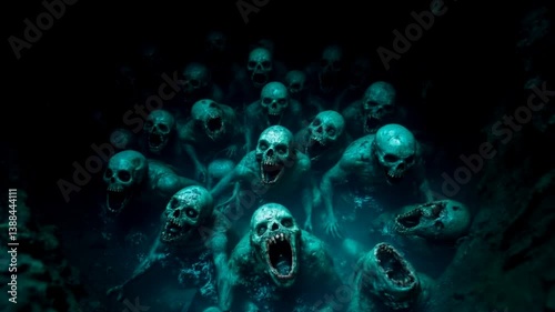 A terrible dark pit. Horrible monsters in the twilight. Horror fantasy genre. Scary video clip for Halloween.	
