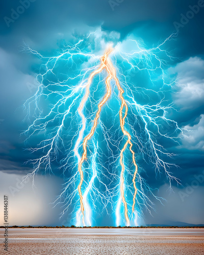 Wallpaper Mural Dramatic double lightning strike over a flat, still body of water under a stormy sky Torontodigital.ca