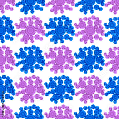 Vector Meta ball Connect Dot Set. Blue Pink Seamless Molecule chain. Circle Shapes. Abstract Geometric Dots. Morphing Blob for Pattern, Sticker, Badge, Poster, Web Design.