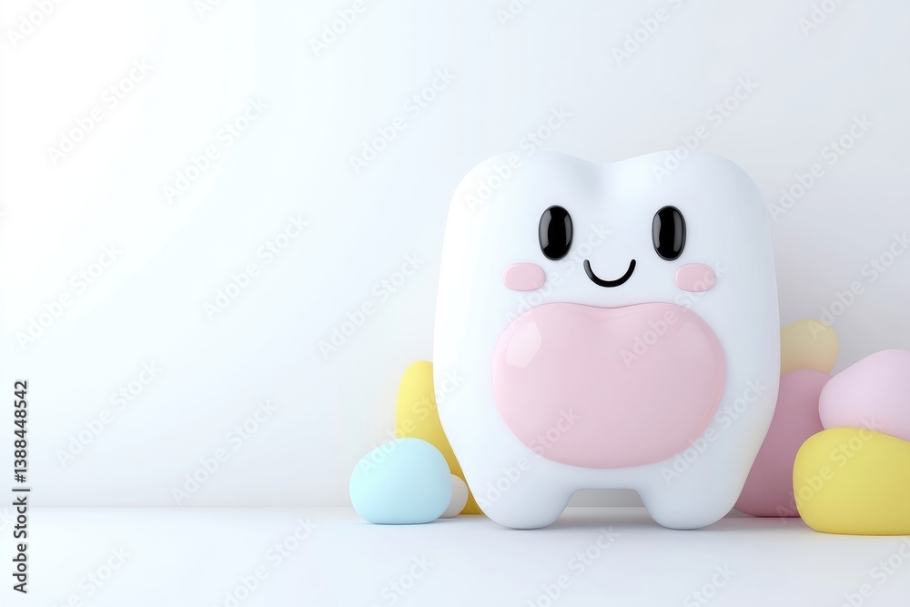 Cute cartoon tooth, adorable, and cheerful. A happy tooth figure with pastel colorful decorations Cute cartoon tooth, adorable, and cheerful. A happy tooth figure with pastel colorful decorations