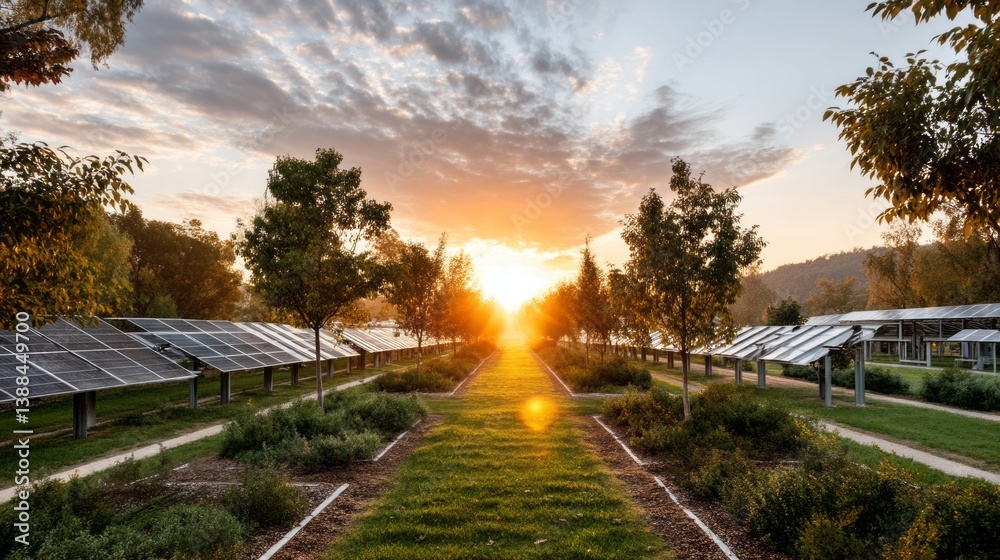 Obraz premium Generic Solar Panel Overview Field Glow Sunrise Colorful