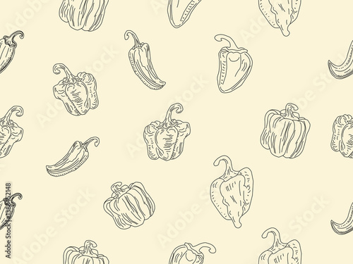 Set of paprika. paprika pattern background. seamless pattern bell pepper. paprika flat illustration background. bell pepper pattern Background.