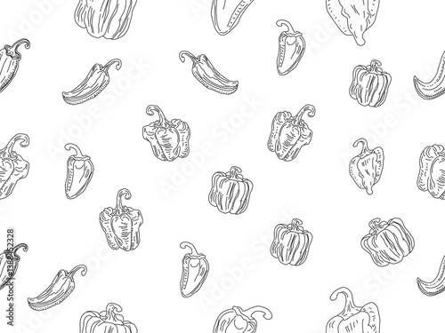 Set of paprika. paprika pattern background. seamless pattern bell pepper. paprika flat illustration background. bell pepper pattern Background.