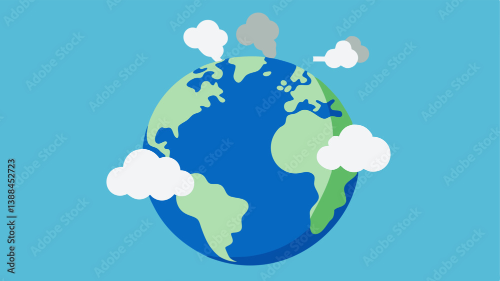 Globe with CO2 Emissions The globe visually surrounded by smoke and pollution clouds emphasizing the connection between human activities and climate change.