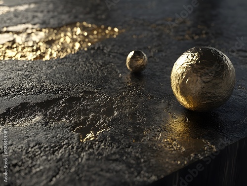 Wallpaper Mural Abstract Gold Spheres on Dark Textured Surface Torontodigital.ca