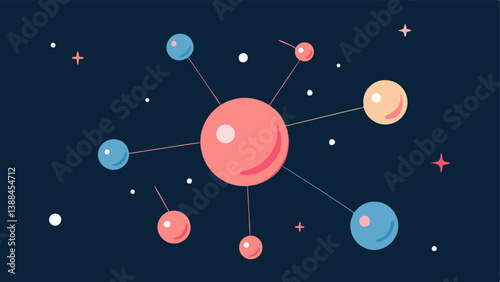 Microscopic View An artistic representation of exosomes as tiny spheres with a radiant glow connected by lines to imply their efficiency and active properties in skincare.