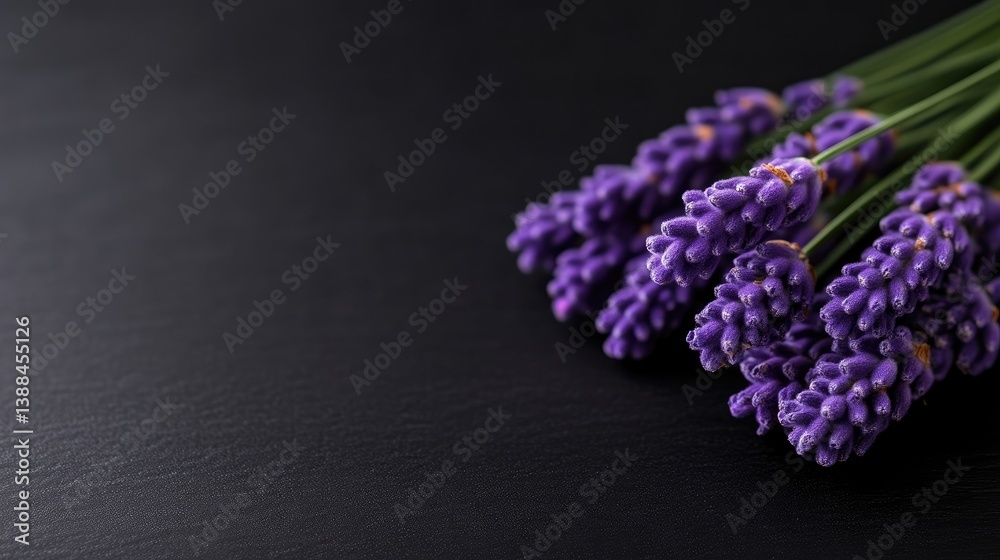 Obraz premium Delicate lavender sprigs on dark surface