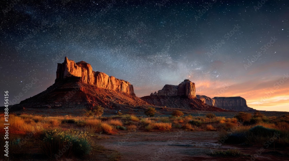 Fototapeta premium Generic Monument Valley Scene Dusk Starry Authentic