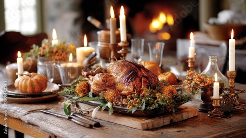 Generic Rustic Thanksgiving Moment Feast Candlelit photo