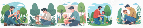 Vector collection of father or mother calming a crying child