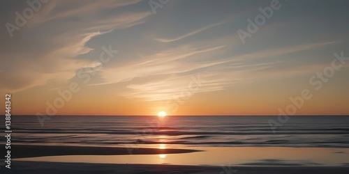 A serene ocean sunset with the sun setting over the horizon, symbolizing peace and nature, ideal for landscape and travel themes.