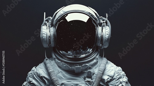 Serene astronaut with headphones floating in the vastness of space