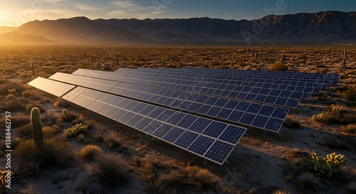 Desert solar energy farm installation for sustainable electric generation