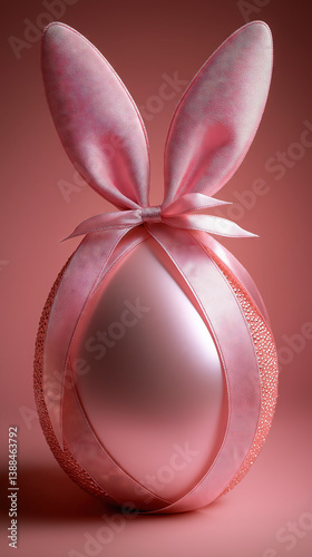 Ovo decorativo em rosa fosco com fita de tule e orelhas de coelho em laço volumoso