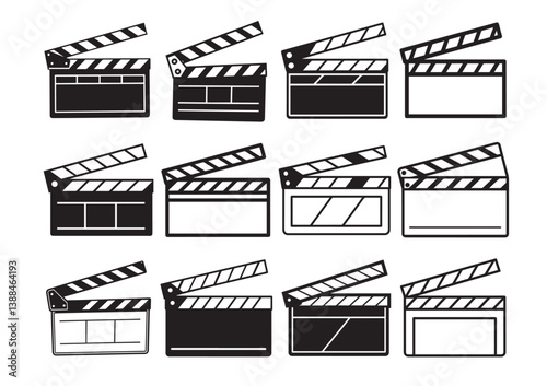 Movie clapperboard Vector, Clapperboard glyph icon, Movie clapper board, Clapperboard Silhouette Design Set