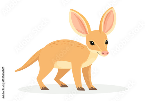 A cute aardvark is depicted walking on its hind legs with a playful expression in minimal flat modern art