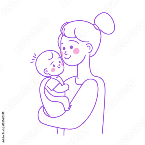 Modern art depicts a mother lovingly holding her baby in a minimalist flat design