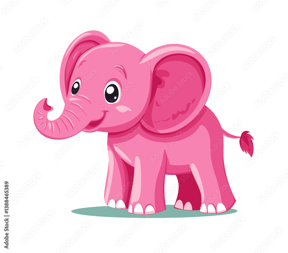 A charming pink elephant character is depicted sitting playfully, featuring oversized ears and a cheerful expression, all set within a minimal flat design modern illustration A charming pink elephant character is depicted sitting playfully, featuring oversized ears and a cheerful expression, all set within a minimal flat design modern illustration