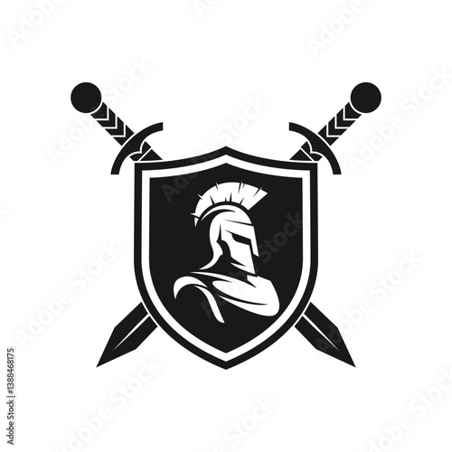 Sword and shield knight silhouette logo design vector illustration