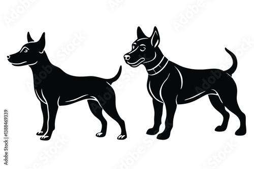 A variant style set of dog silhouette vector. Flat black color dog playing illustration design, dogs symbol isolated on a white background.