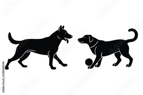 A variant style set of dog silhouette vector. Flat black color dog playing illustration design, dogs symbol isolated on a white background.