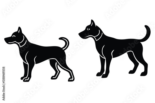 A variant style set of dog silhouette vector. Flat black color dog playing illustration design, dogs symbol isolated on a white background.