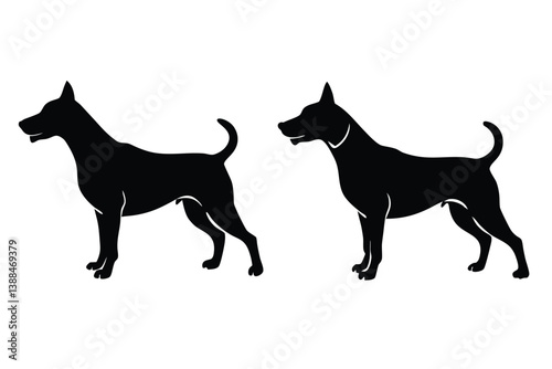 A variant style set of dog silhouette vector. Flat black color dog playing illustration design, dogs symbol isolated on a white background.