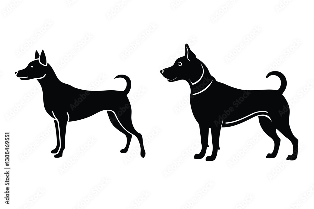 A variant style set of dog silhouette vector. Flat black color dog playing illustration design, dogs symbol isolated on a white background. A variant style set of dog silhouette vector. Flat black color dog playing illustration design, dogs symbol isolated on a white background.