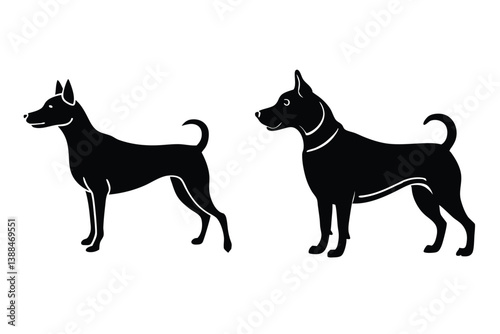 A variant style set of dog silhouette vector. Flat black color dog playing illustration design, dogs symbol isolated on a white background.