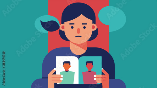 Media Influence A person holding up a magazine cover filled with digitally altered images while looking perplexed illustrating the impact of media portrayal on selfesteem.