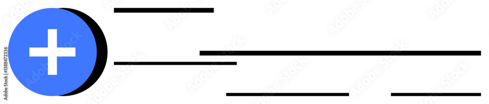 Add symbol in blue circle and black horizontal lines suggesting text, lists, or content addition. Ideal for productivity, organization, task management, data, interface design, technology flat Add symbol in blue circle and black horizontal lines suggesting text, lists, or content addition. Ideal for productivity, organization, task management, data, interface design, technology flat