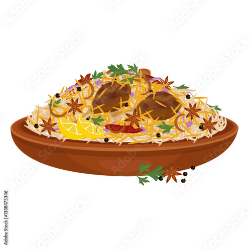 Vector Illustration logo Clipart Hyderabadi Biryani or Chicken Biryani