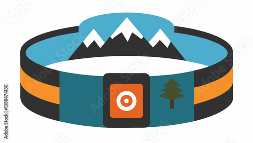 Outdoor Activity Tracker A rugged wristbands displaying GPS data alongside speed and distance metrics for outdoor activities with an icon of mountains or a trail.