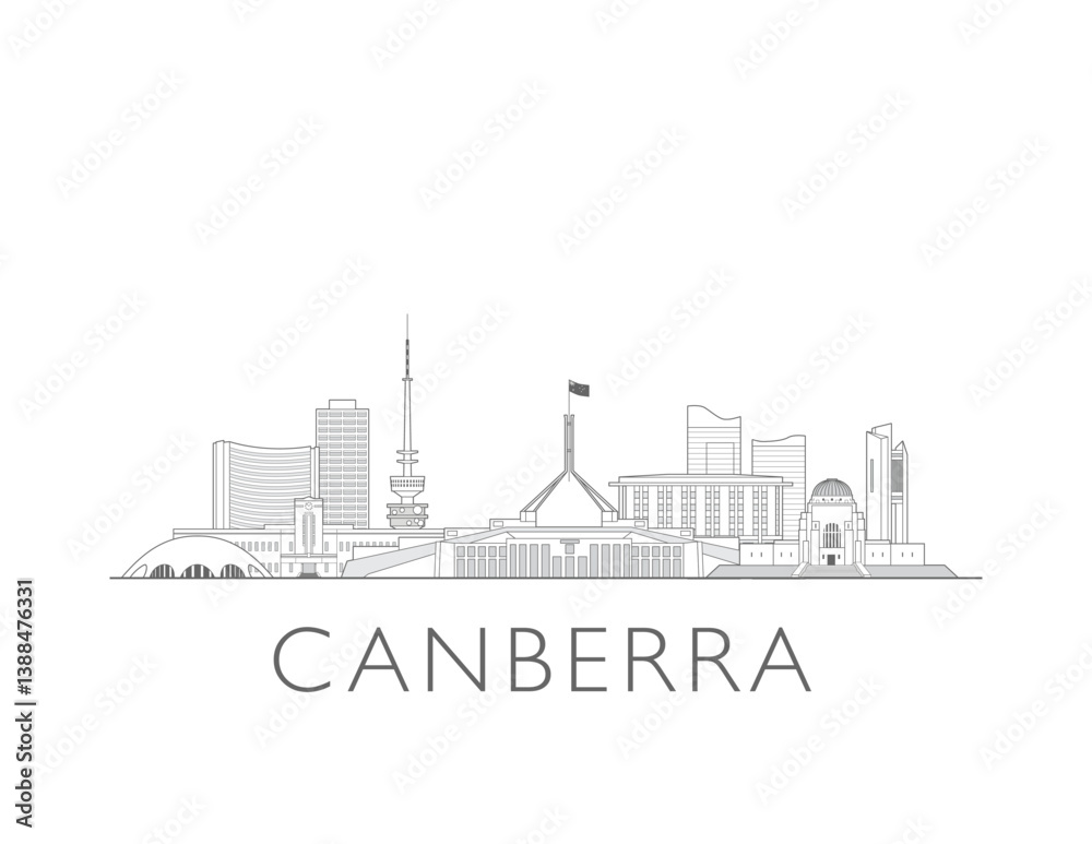 Naklejka premium Canberra, Australia cityscape illustration skyline drawing