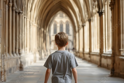 Wallpaper Mural Boy Walking Through Ancient Archway Cathedral Corridor Torontodigital.ca