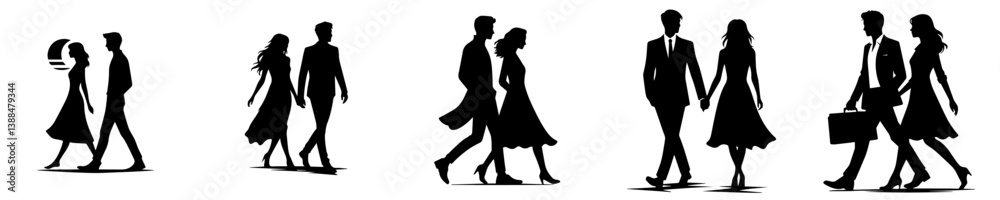 walking couple silhouette vector set walking couple silhouette vector set