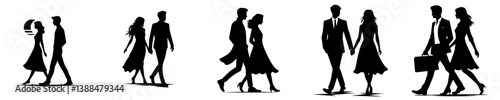 walking couple silhouette vector set