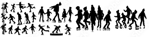 vector set of silhouettes of kids playing roller skates