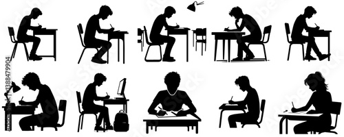 silhouette vector set of teenagers studying
