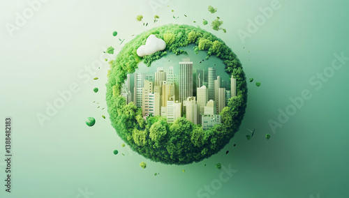 I saw the world in a pictorial way, with green plants and buildings inside. photo
