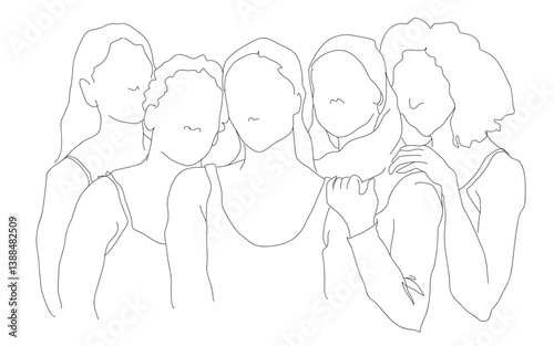 Female Diversity Culture different face and hair  simple line art illustration