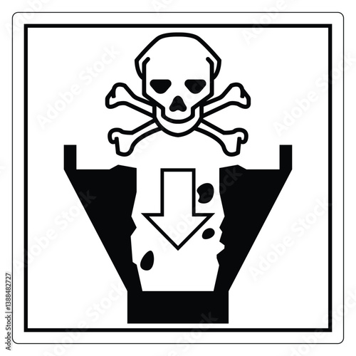 Warning sign featuring skull and crossbones symbol above a waste disposal area representing hazardous materials