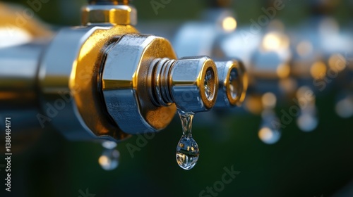 Dripping water faucet closeup