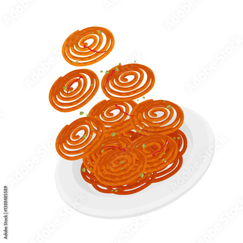 Vector Illustration Logo Clipart Levitation India Sweet Snack Jalebi on a Plate