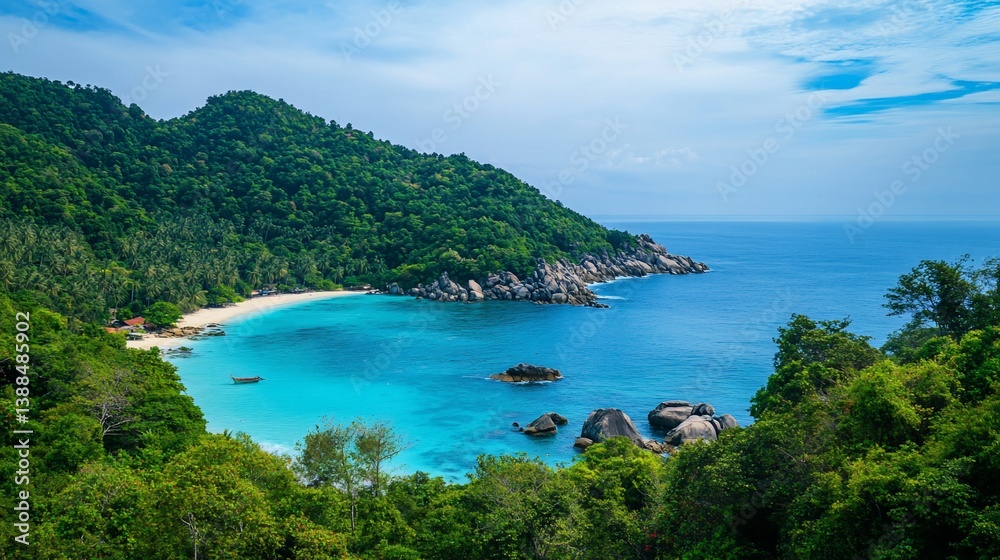 Fototapeta premium Secluded Tropical Cove: Azure Waters and Lush Greenery