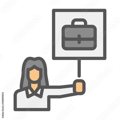 female protest filled outline icon. job vacancy color line illustration.