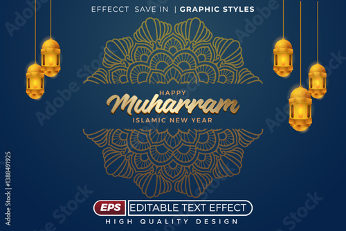 Editable 3d text effect happy muharram